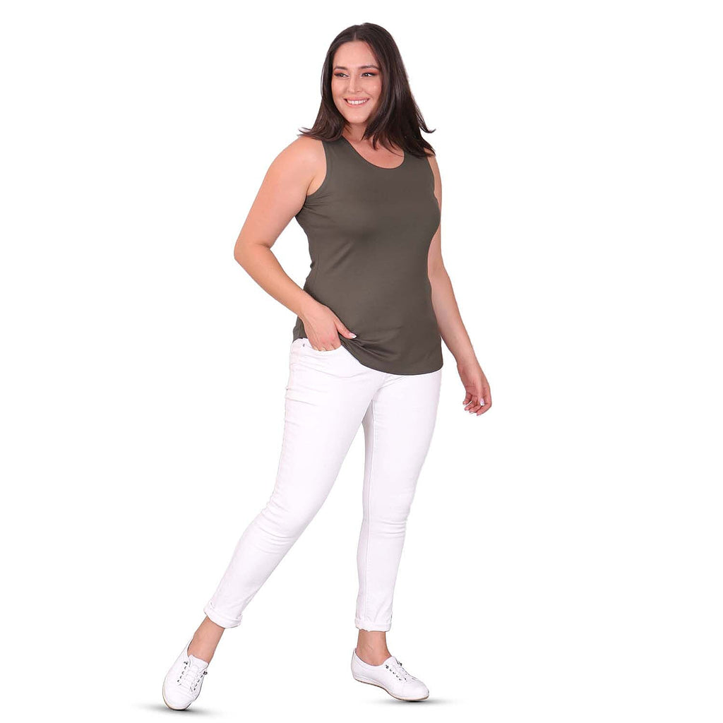 Tamsy Solid Colour Sleeveless Top (Size L, 16-18) - Khaki