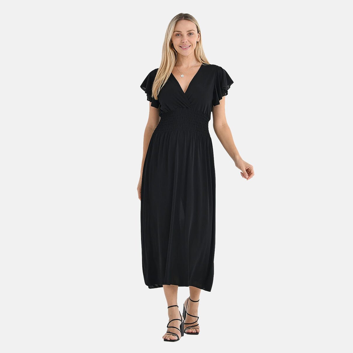 Tamsy Flutter Sleeves Smocked Midi Dress 8102519 0