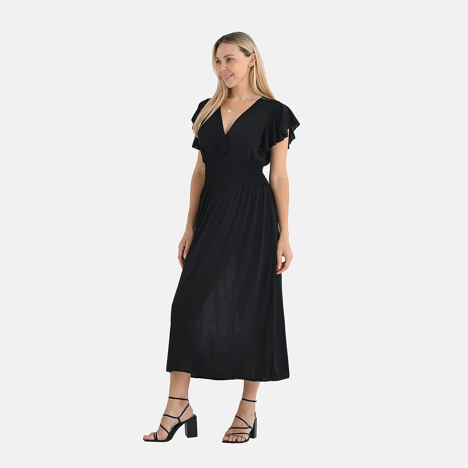 Tamsy Flutter Sleeves Smocked Midi Dress 8102519 3