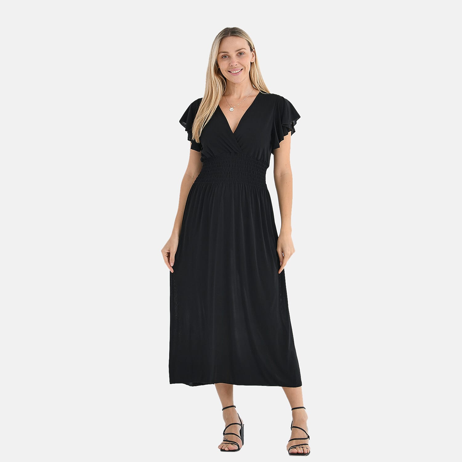 Tamsy Flutter Sleeves Smocked Midi Dress 8102519 4