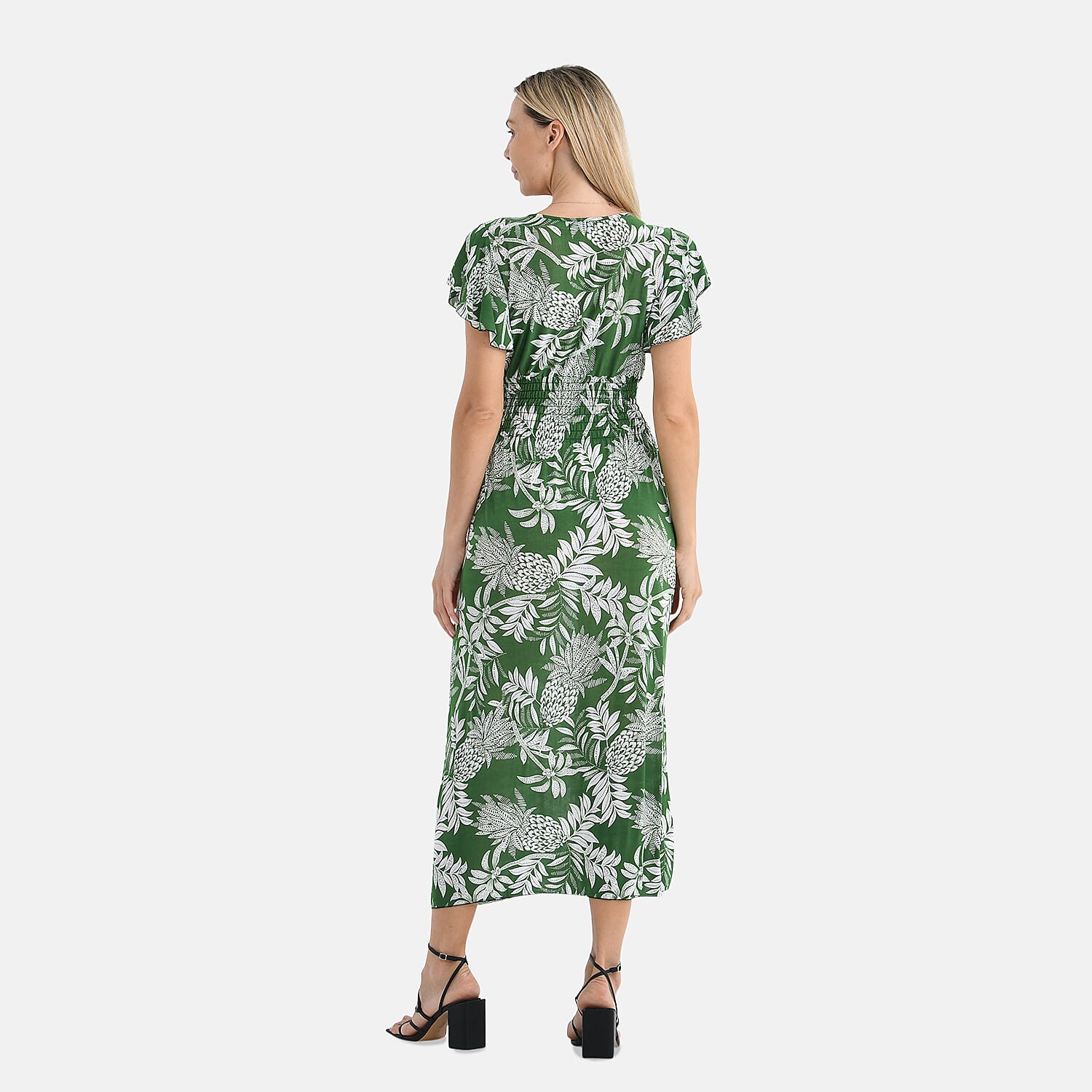 Tamsy Flutter Sleeves Flowers Print Smocked Midi Dress 8102522 2