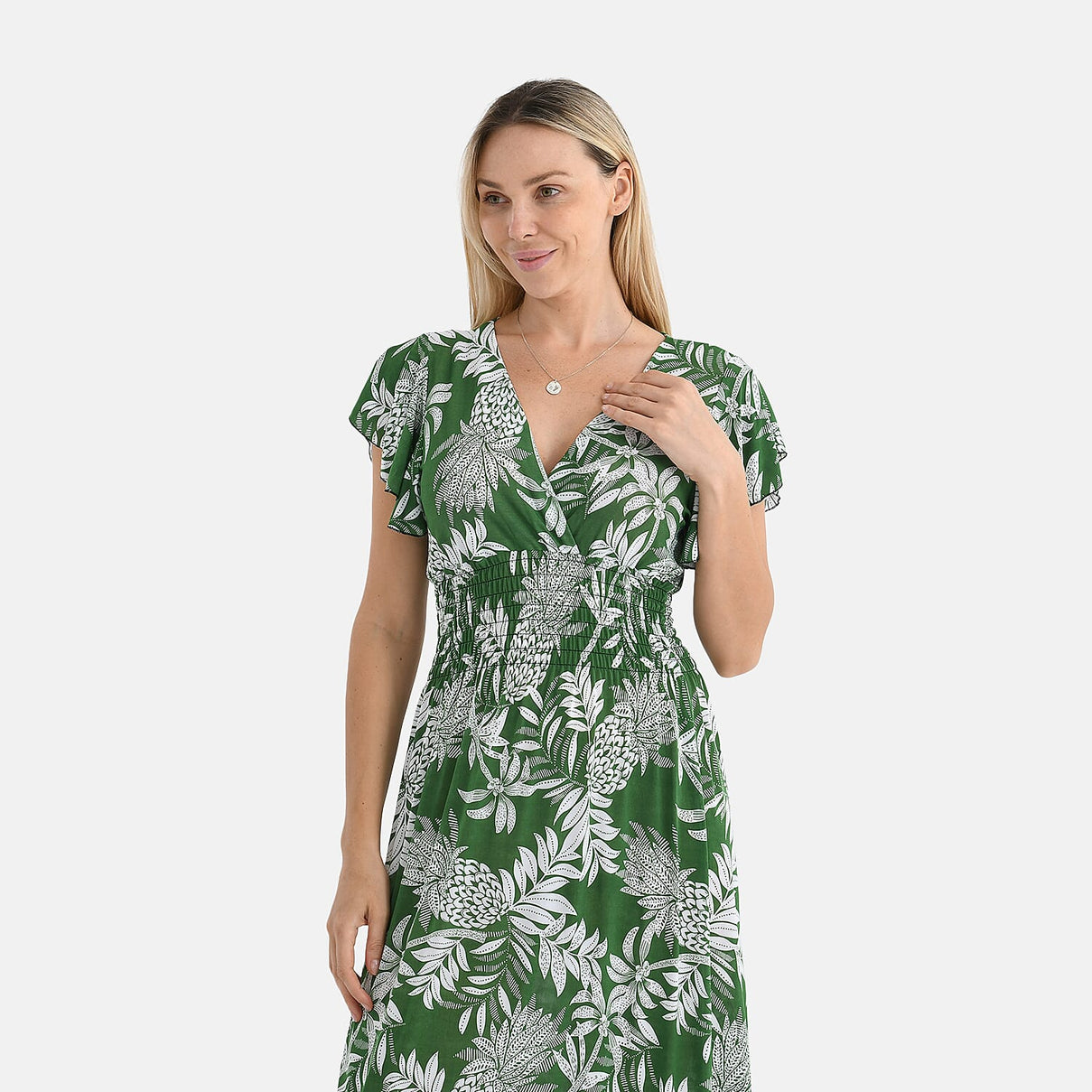 Tamsy Flutter Sleeves Flowers Print Smocked Midi Dress 8102522 5
