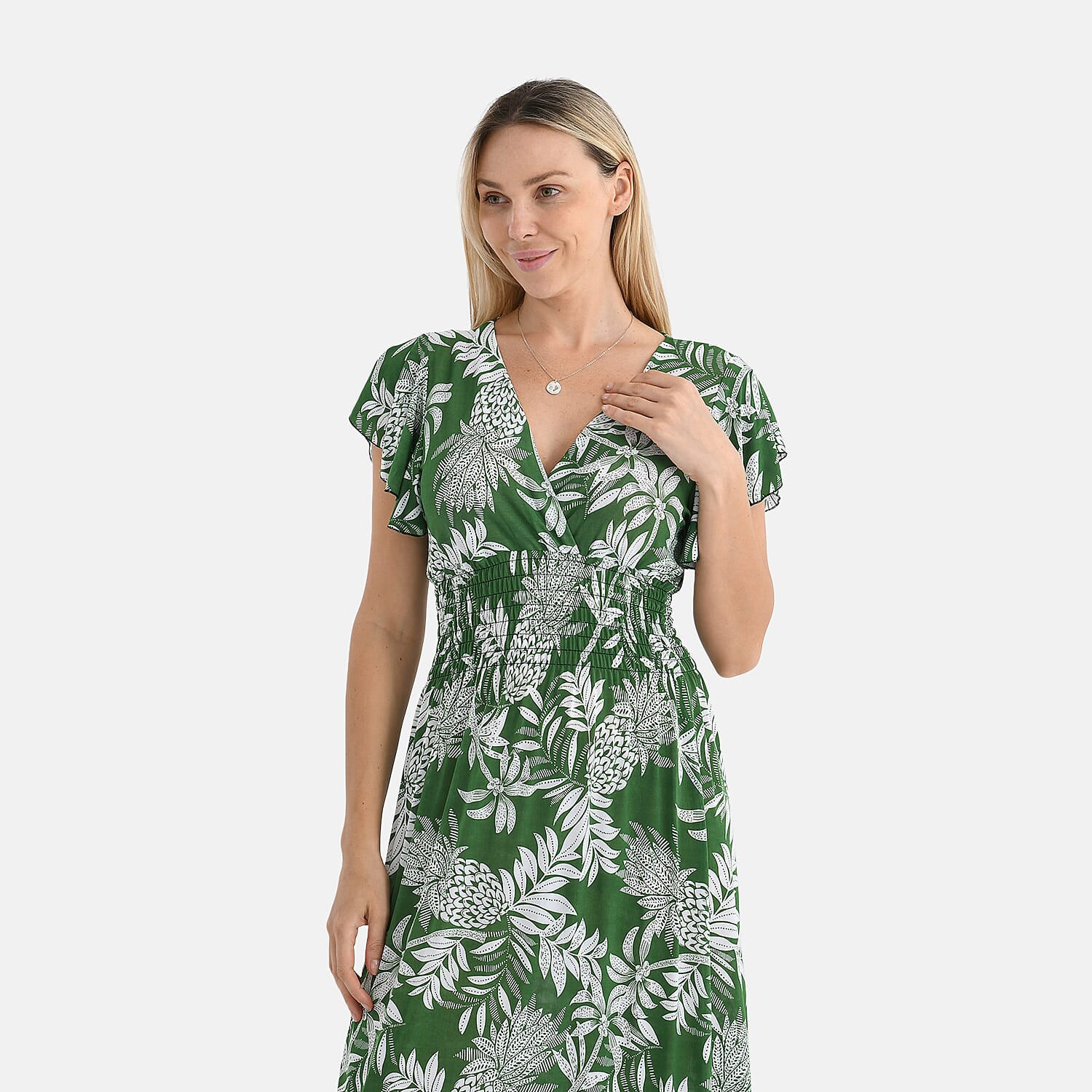 Tamsy Flutter Sleeves Flowers Print Smocked Midi Dress 8102522 5