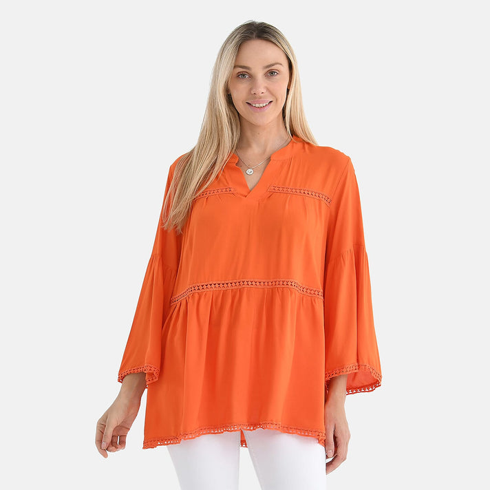 Tamsy Spring V-Neck Loose Fit Top with Crochet Trim 8034382 1