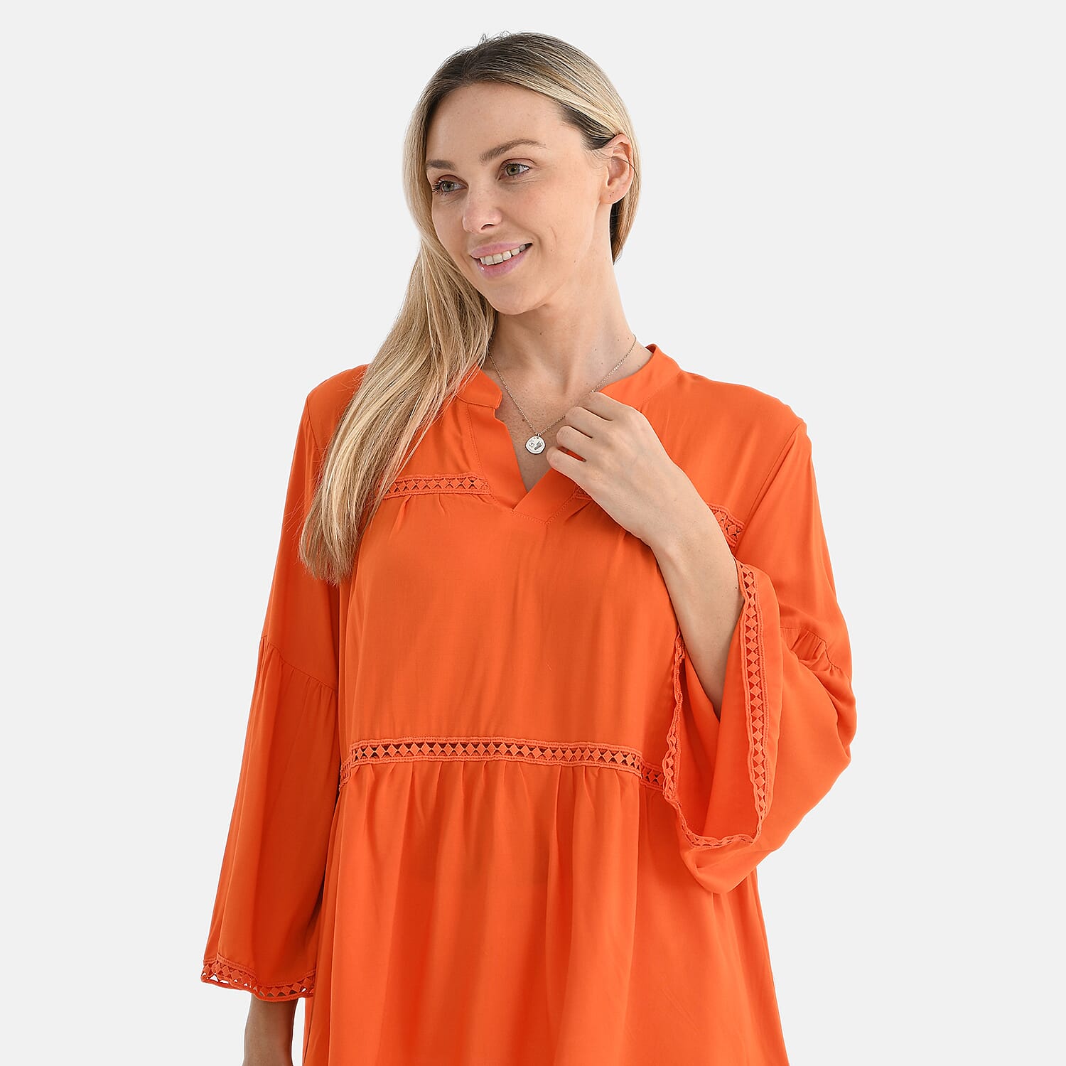 Tamsy Spring V-Neck Loose Fit Top with Crochet Trim 8034382 5