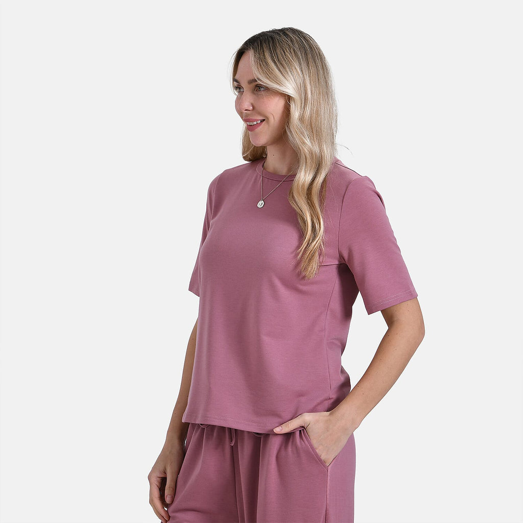 Tamsy Stylish Relaxed Fit Co-Ord Set with Wide-Leg Trousers (Size L) - Mauve