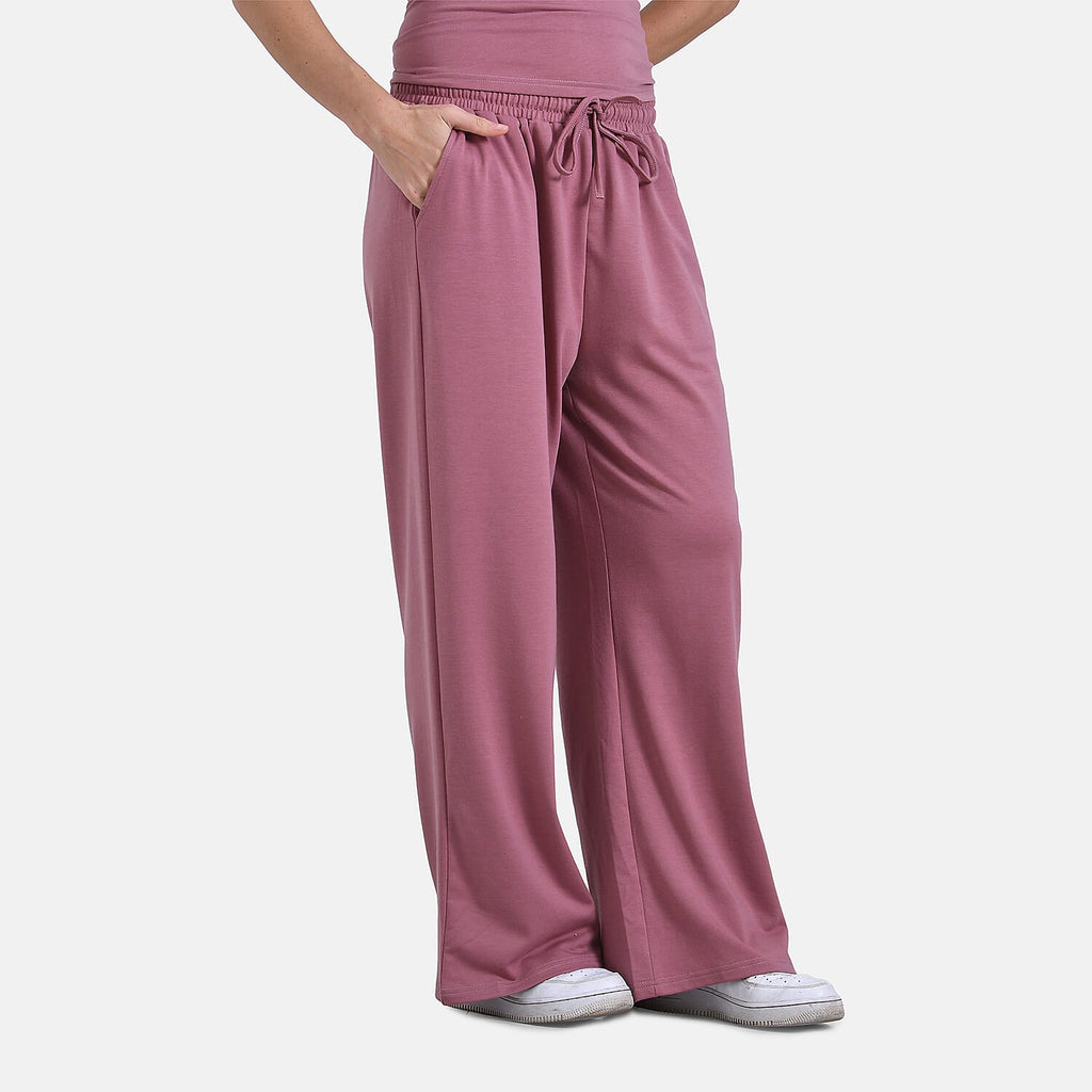 Tamsy Stylish Relaxed Fit Co-Ord Set with Wide-Leg Trousers (Size L) - Mauve