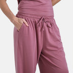 Tamsy Stylish Relaxed Fit Co-Ord Set with Wide-Leg Trousers (Size L) - Mauve