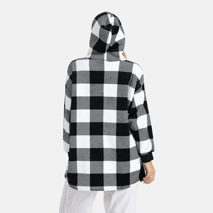 Tamsy Super Soft Fleece Checkered Oversize Hoodie (One Size) - Black &amp; White 8234404 2