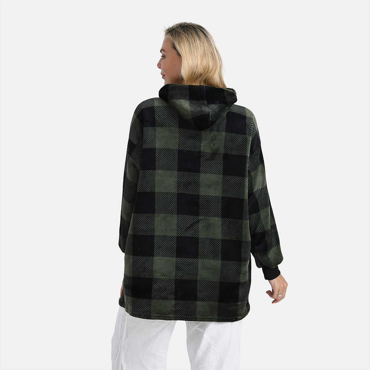 Tamsy Super Soft Fleece Checkered Oversize Hoodie (One Size) - Green &amp; Black 8234405 2