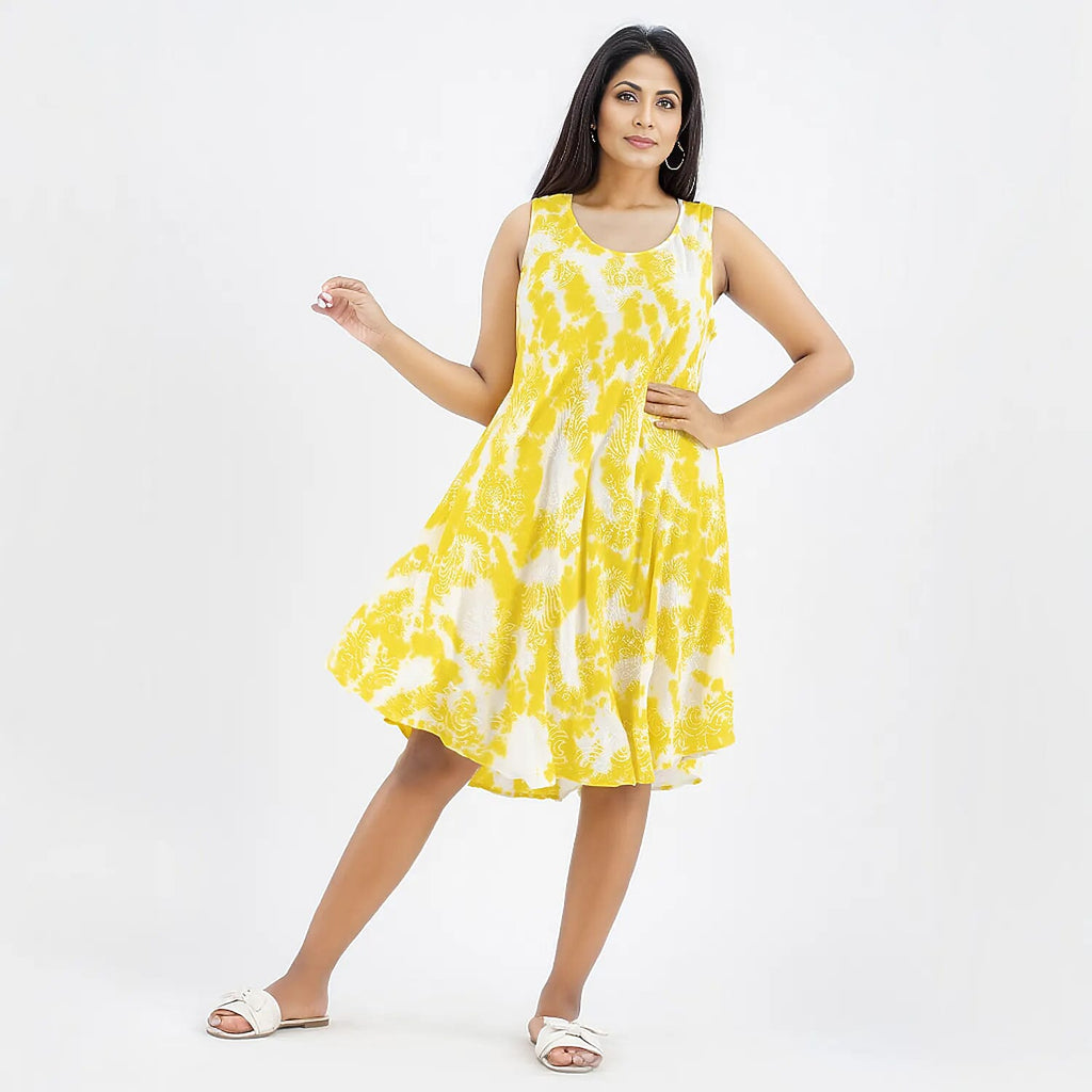TAMSY 100% Viscose Umbrella Dress (Size - One Size) - Yellow