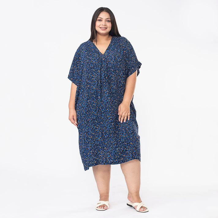 TAMSY V Neck Kaftan Midi Dress  - Navy 7346142 1