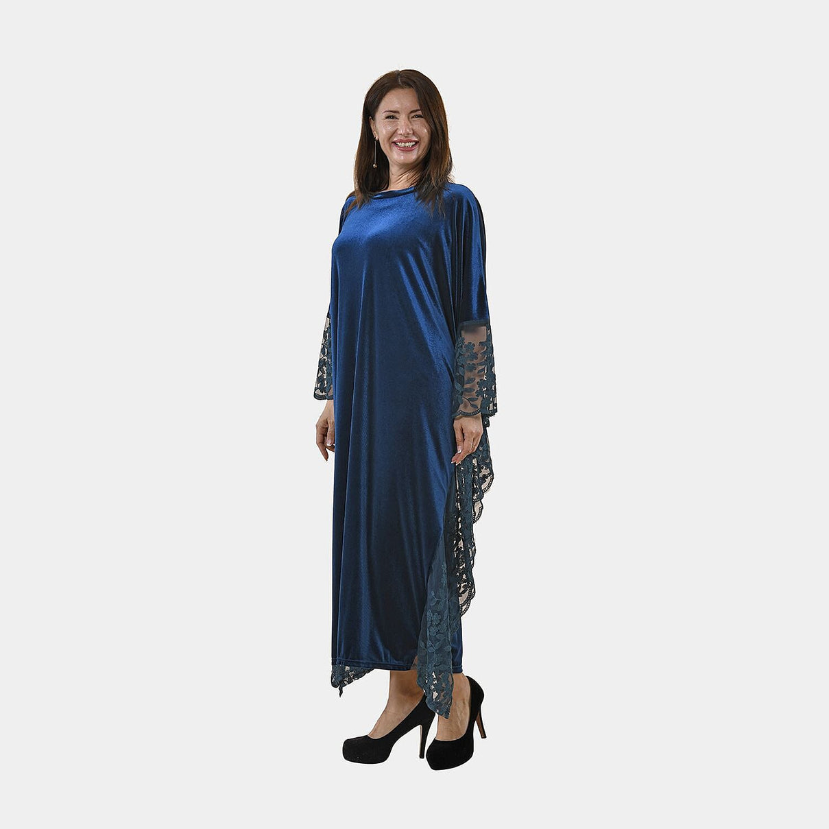 Tamsy Velvet Lace Trim Kaftan Maxi Dress - Teal 8834021 0