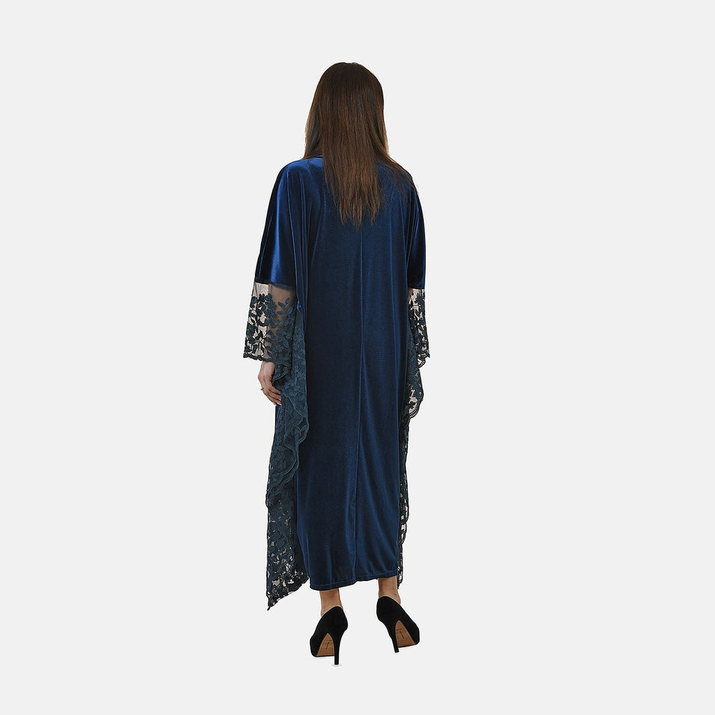 Tamsy Velvet Lace Trim Kaftan Maxi Dress (Size- 8-22) - Teal