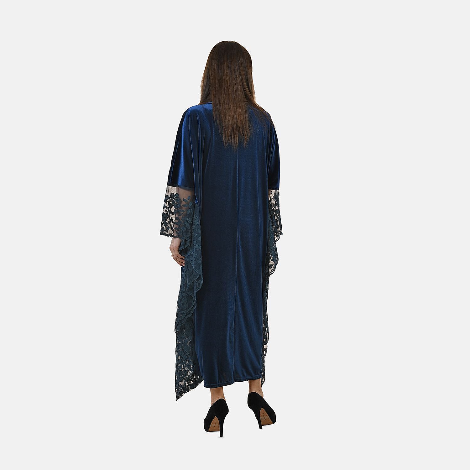 Tamsy Velvet Lace Trim Kaftan Maxi Dress - Teal 8834021 1
