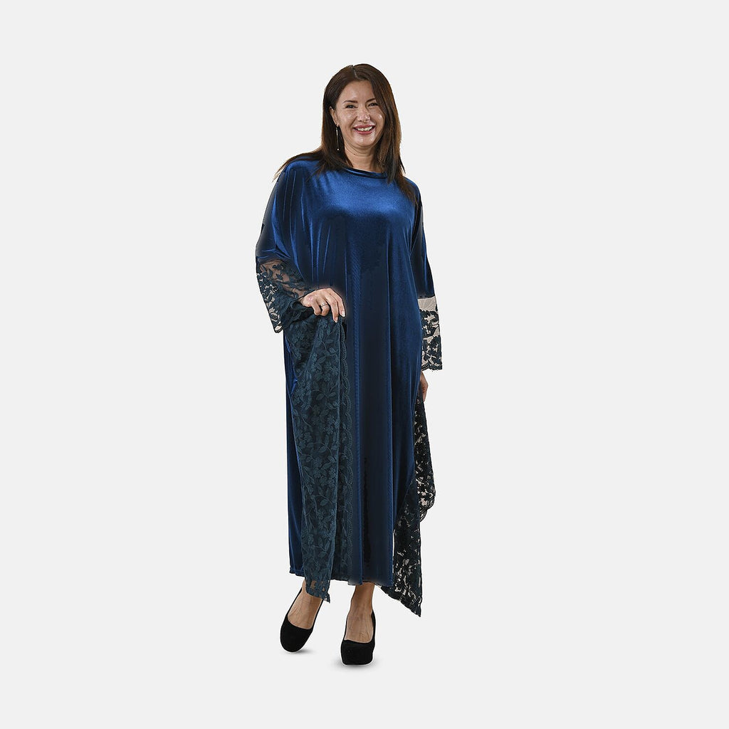 Tamsy Velvet Lace Trim Kaftan Maxi Dress (Size- 8-22) - Teal