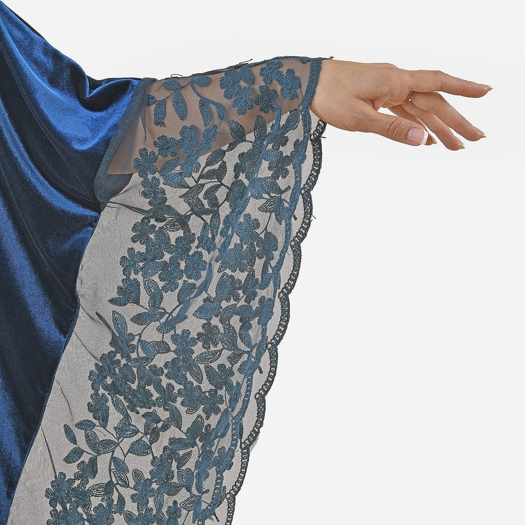 Tamsy Velvet Lace Trim Kaftan Maxi Dress (Size- 8-22) - Teal