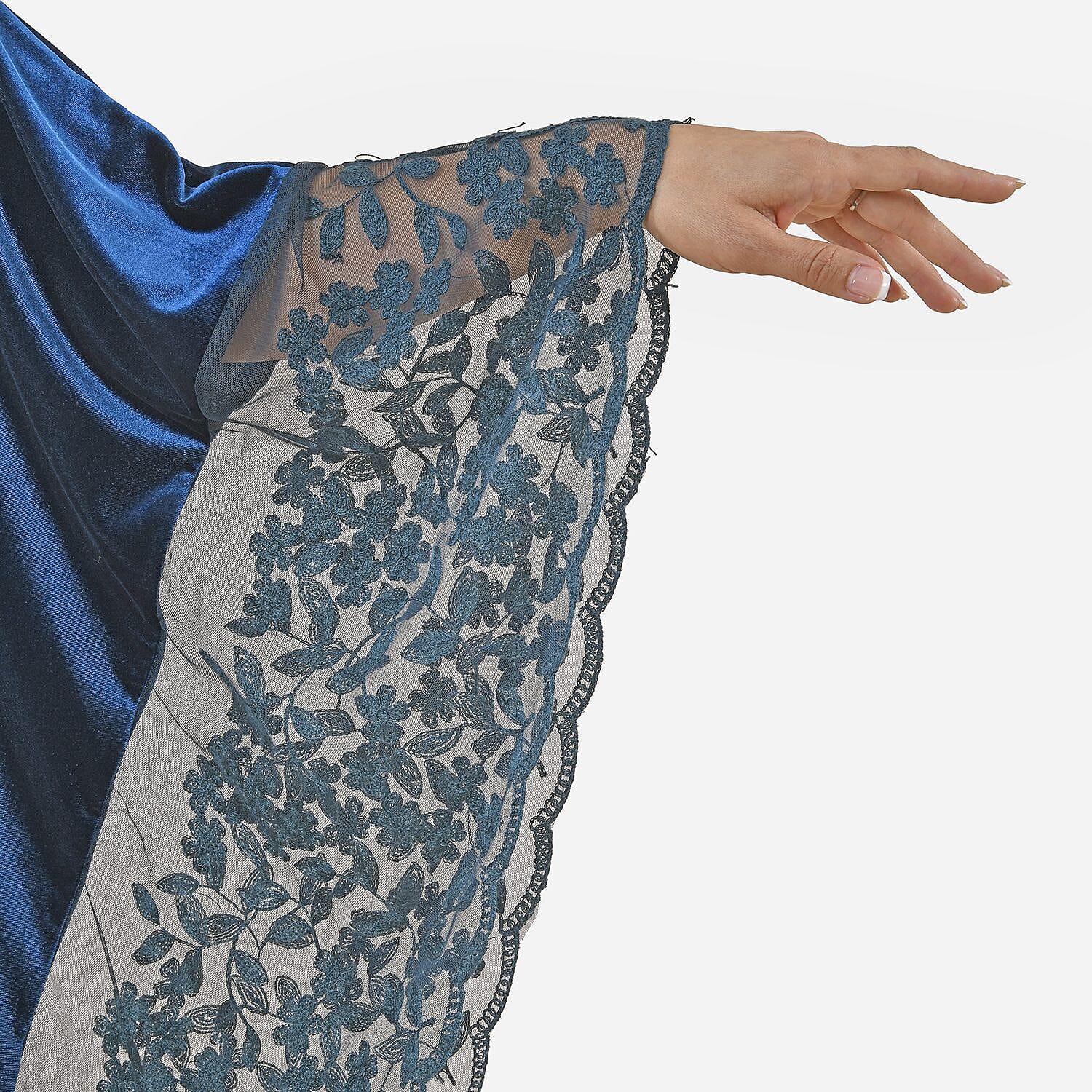Tamsy Velvet Lace Trim Kaftan Maxi Dress - Teal 8834021 4