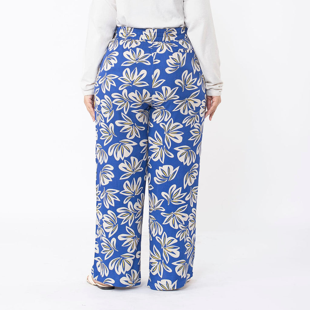 TAMSY Big Floral Pattern Trousers (Size M 12-14) - Blue
