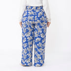 TAMSY Big Floral Pattern Trousers (Size M 12-14) - Blue