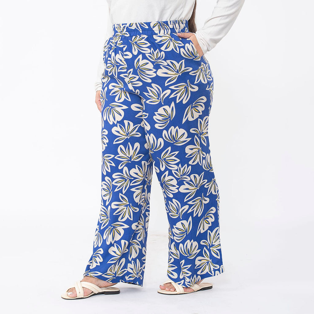 TAMSY Big Floral Pattern Trousers (Size M 12-14) - Blue