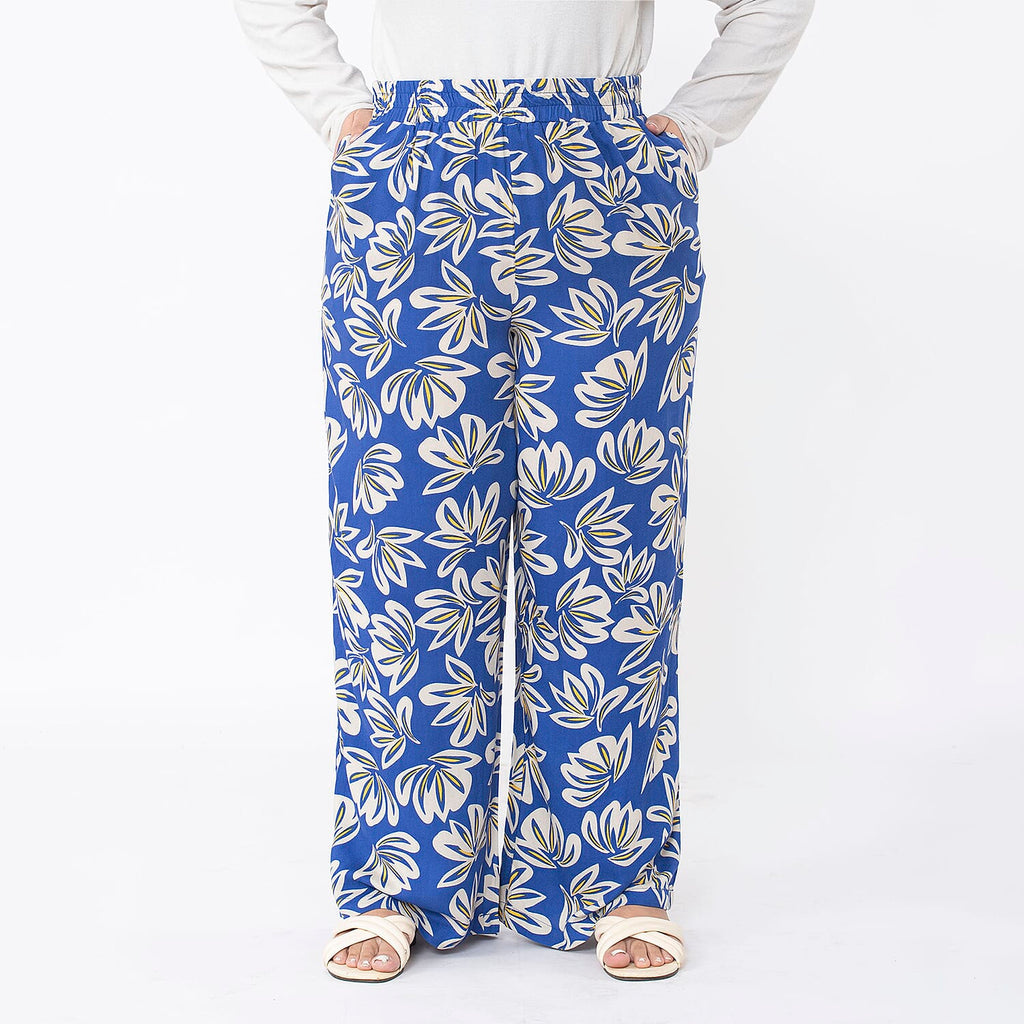 TAMSY Big Floral Pattern Trousers (Size M 12-14) - Blue