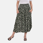 Tamsy 100% Viscose Floral Printed Smocked Waist Culottes (One Size 8-18) - Green