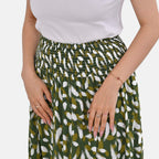 TAMSY 100% Viscose Elastic Waist Summer Floral Pattern Maxi Skirt (One Size) - Green