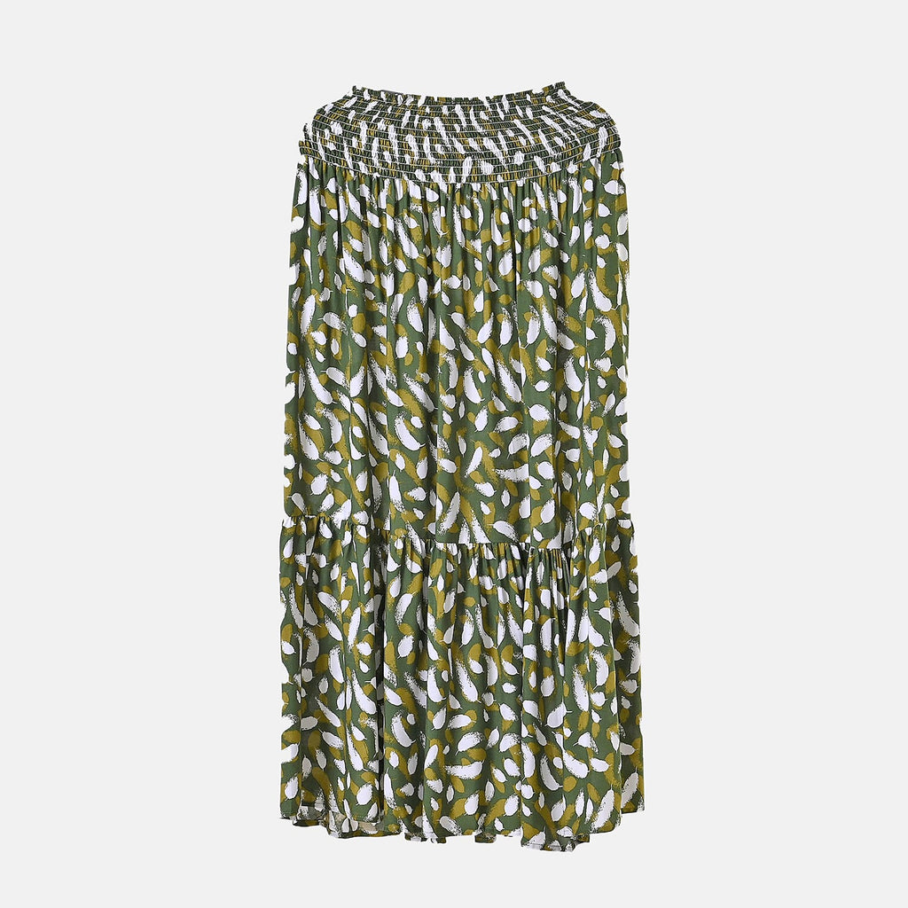 TAMSY 100% Viscose Elastic Waist Summer Floral Pattern Maxi Skirt (One Size) - Green