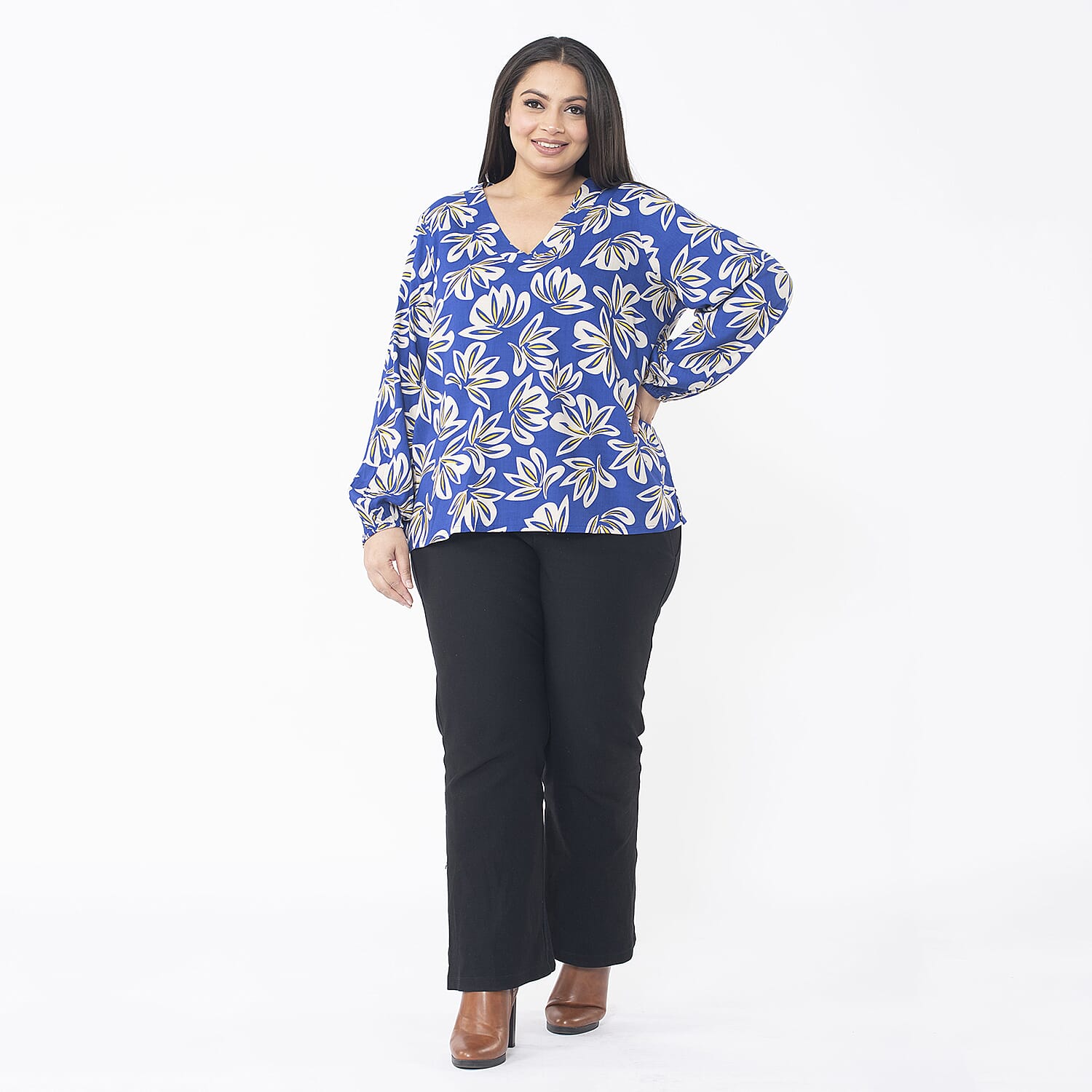 TAMSY Printed V-Neck Full Sleeve Top with Elasticed Cuffs 7639165 0