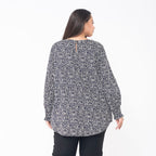 TAMSY 100% Viscose Floral Printed Full Sleeve Top with Smoking Elastic at Cuffs (Size XL,20-22) - Navy