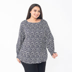 TAMSY 100% Viscose Floral Printed Full Sleeve Top with Smoking Elastic at Cuffs (Size XL,20-22) - Navy