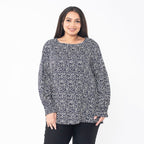 TAMSY 100% Viscose Floral Printed Full Sleeve Top with Smoking Elastic at Cuffs (Size XL,20-22) - Navy