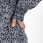 TAMSY 100% Viscose Floral Printed Full Sleeve Top with Smoking Elastic at Cuffs (Size XL,20-22) - Navy