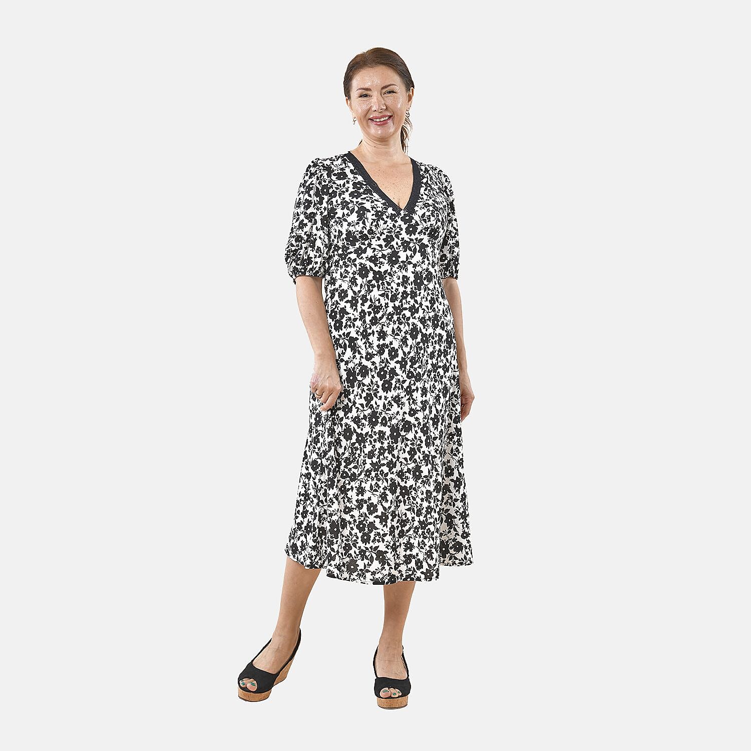 Super Find - TAMSY Floral Patttern Lace Trim Dress - Black and Multi V32516428 0