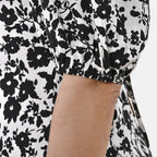 Tamsy 100% Viscose Floral Pattern Lace Trim Dress- Black and Multi