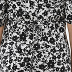Tamsy 100% Viscose Floral Pattern Lace Trim Dress- Black and Multi