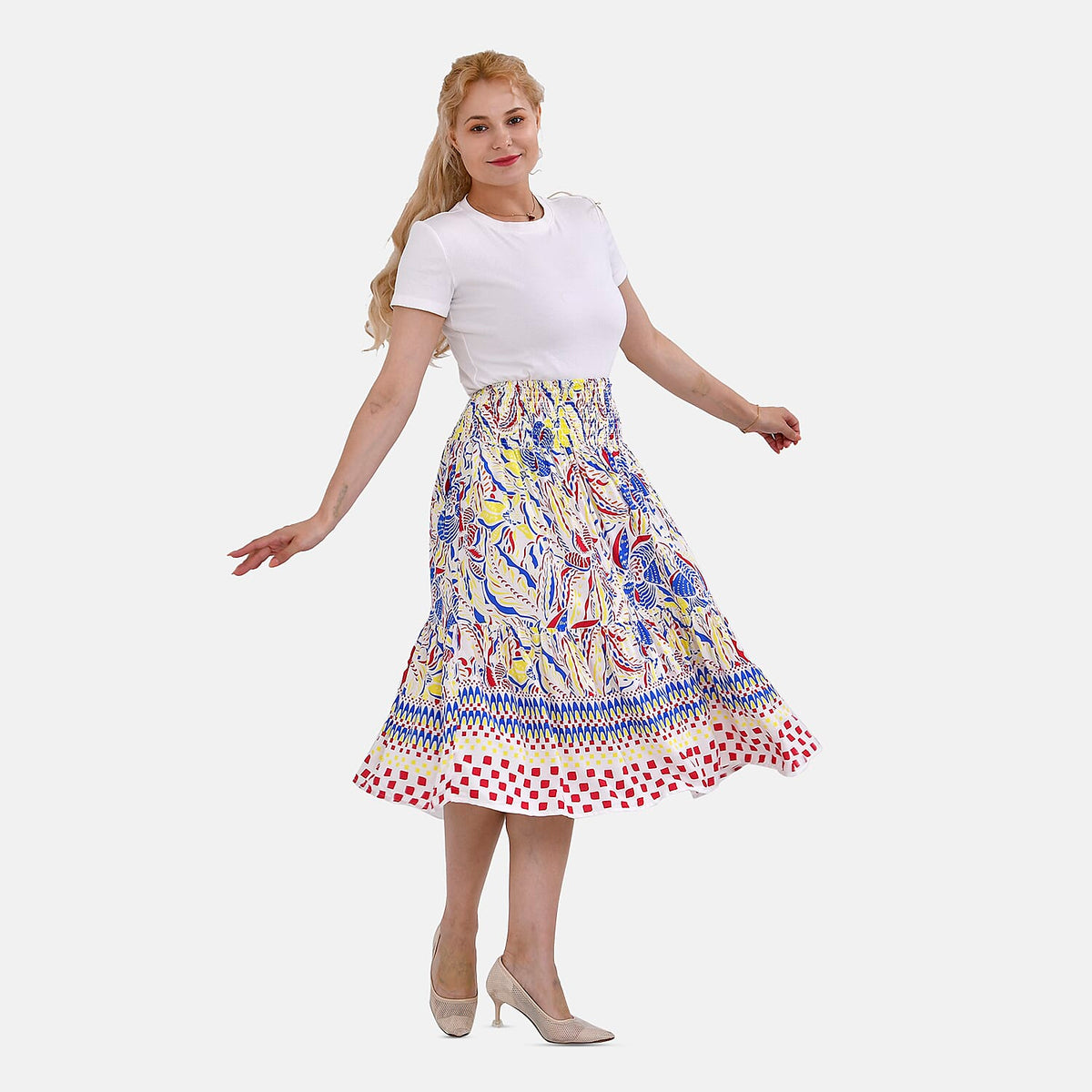 TAMSY Floral Pattern Elastic Waist Summer Maxi Skirt 7750421 0