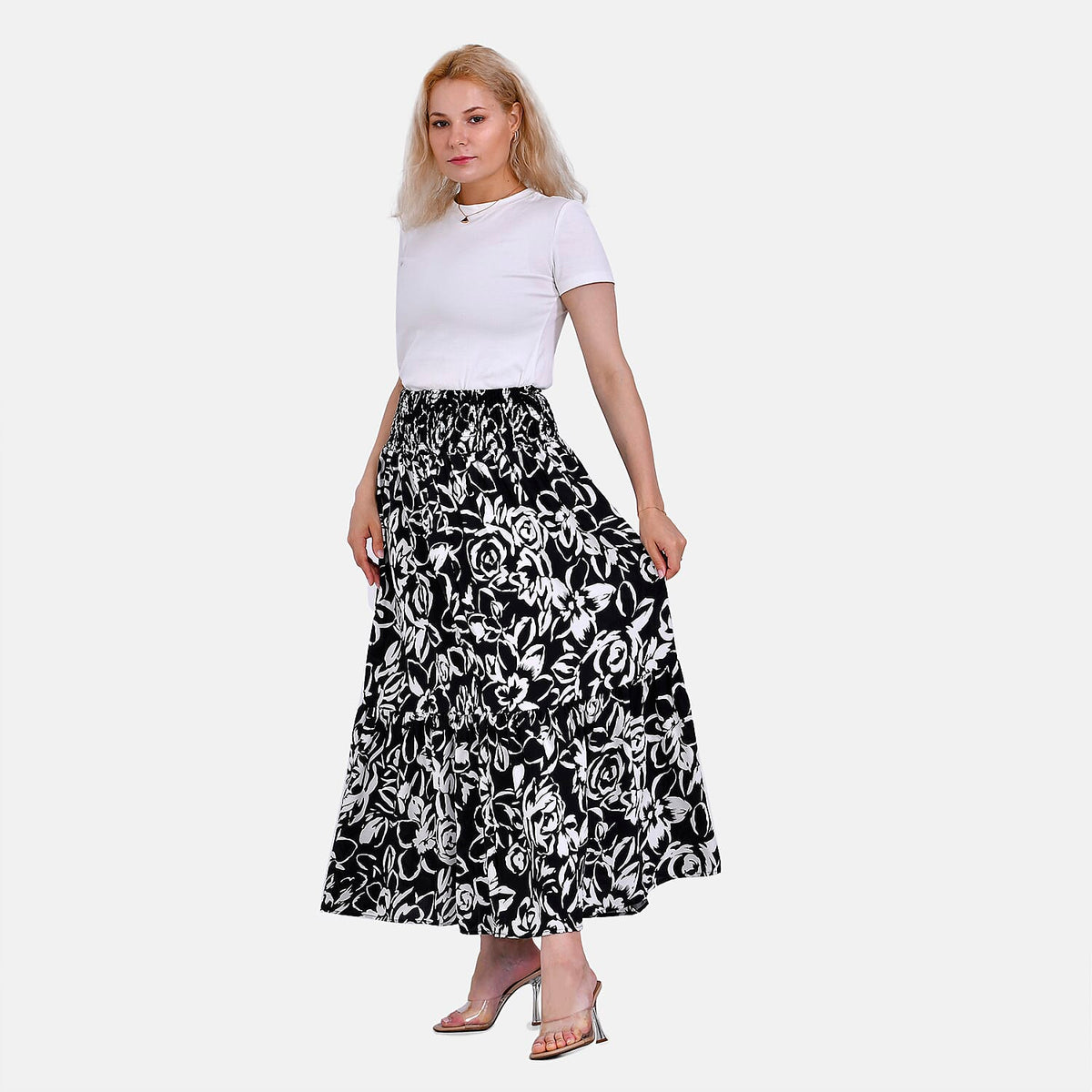 TAMSY Elastic Waist Summer Floral Print Maxi Skirt 7719235 4