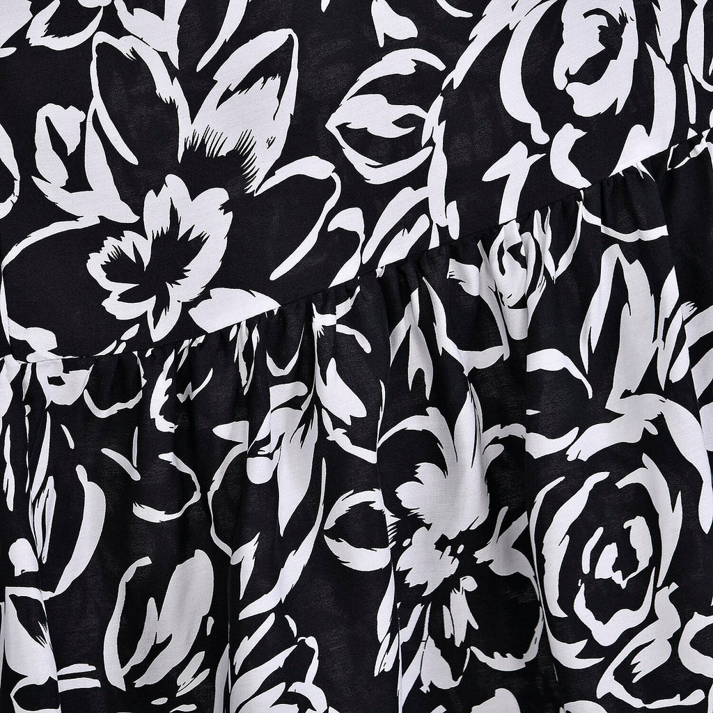 TAMSY 100% Viscose Elastic Waist Summer Floral Print Maxi Skirt (One Size) - Black