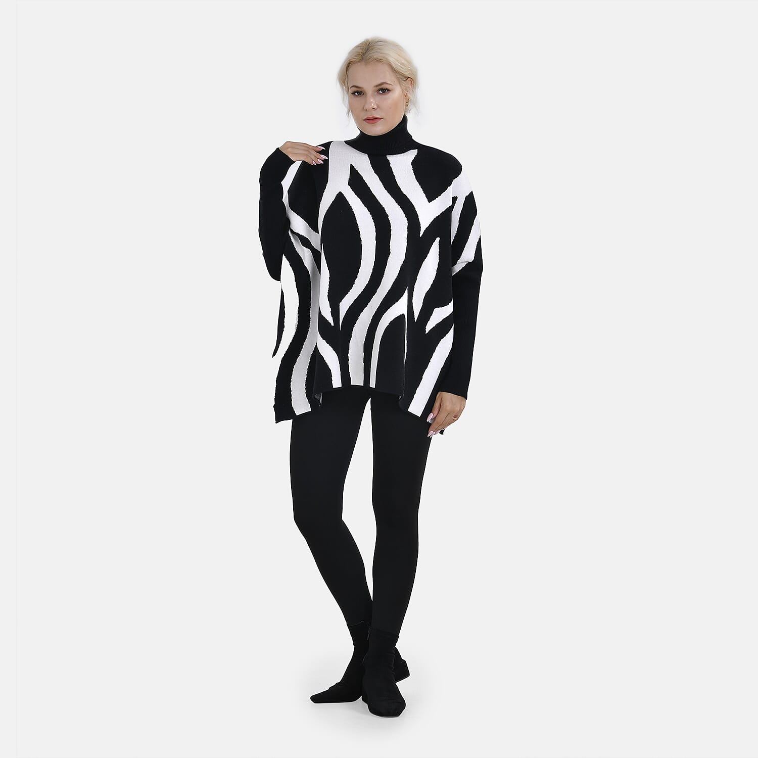 Tamsy Roll Neck Stripe Pattern Poncho Jumper 7598672 0