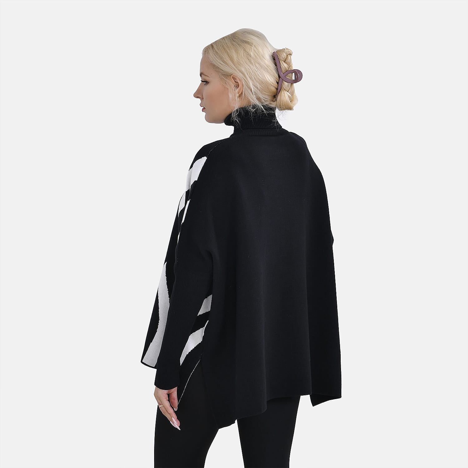 Tamsy Roll Neck Stripe Pattern Poncho Jumper 7598672 3