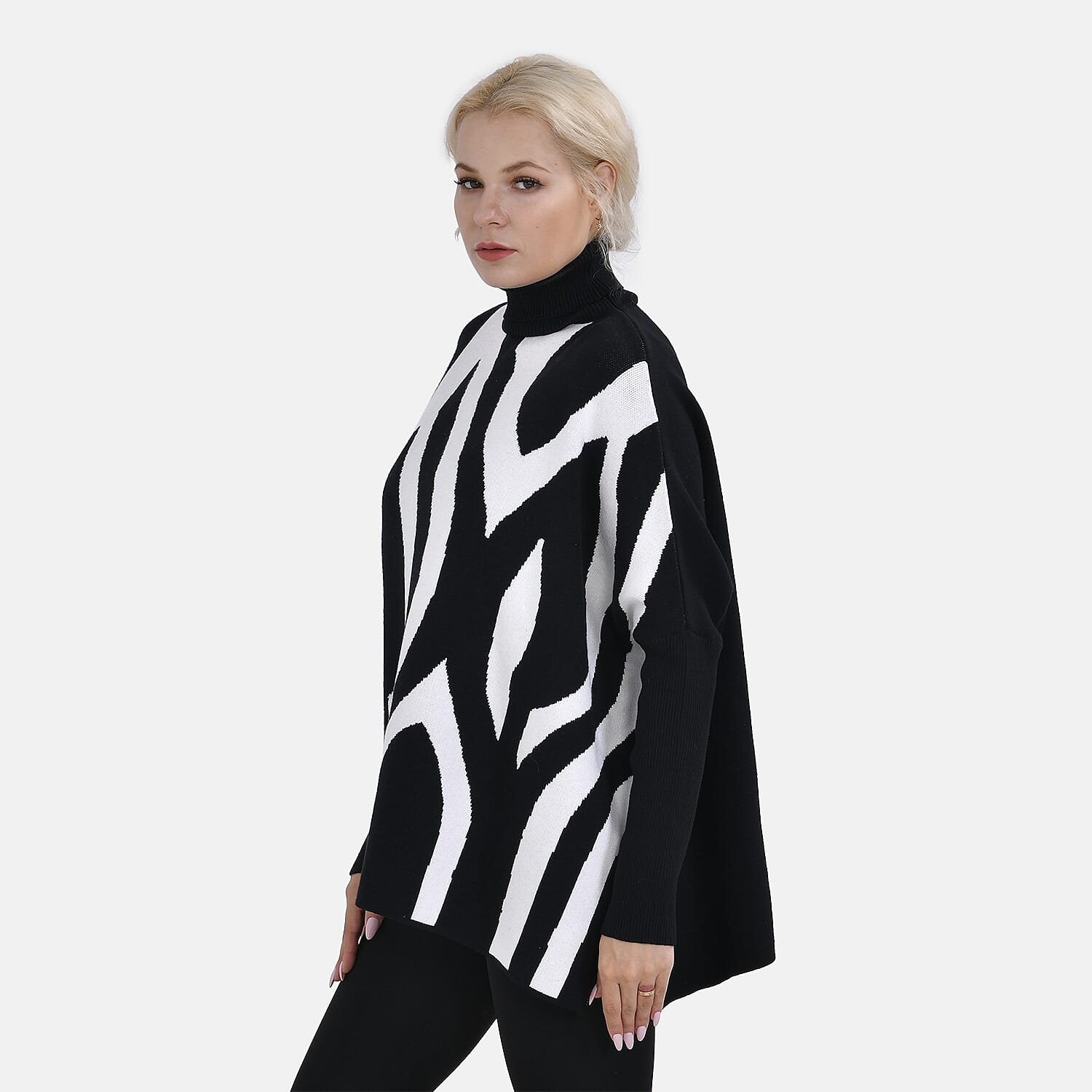 Tamsy Roll Neck Stripe Pattern Poncho Jumper 7598672 4