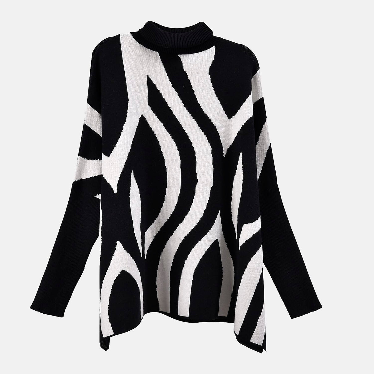 Tamsy Roll Neck Stripe Pattern Poncho Jumper 7598672 5