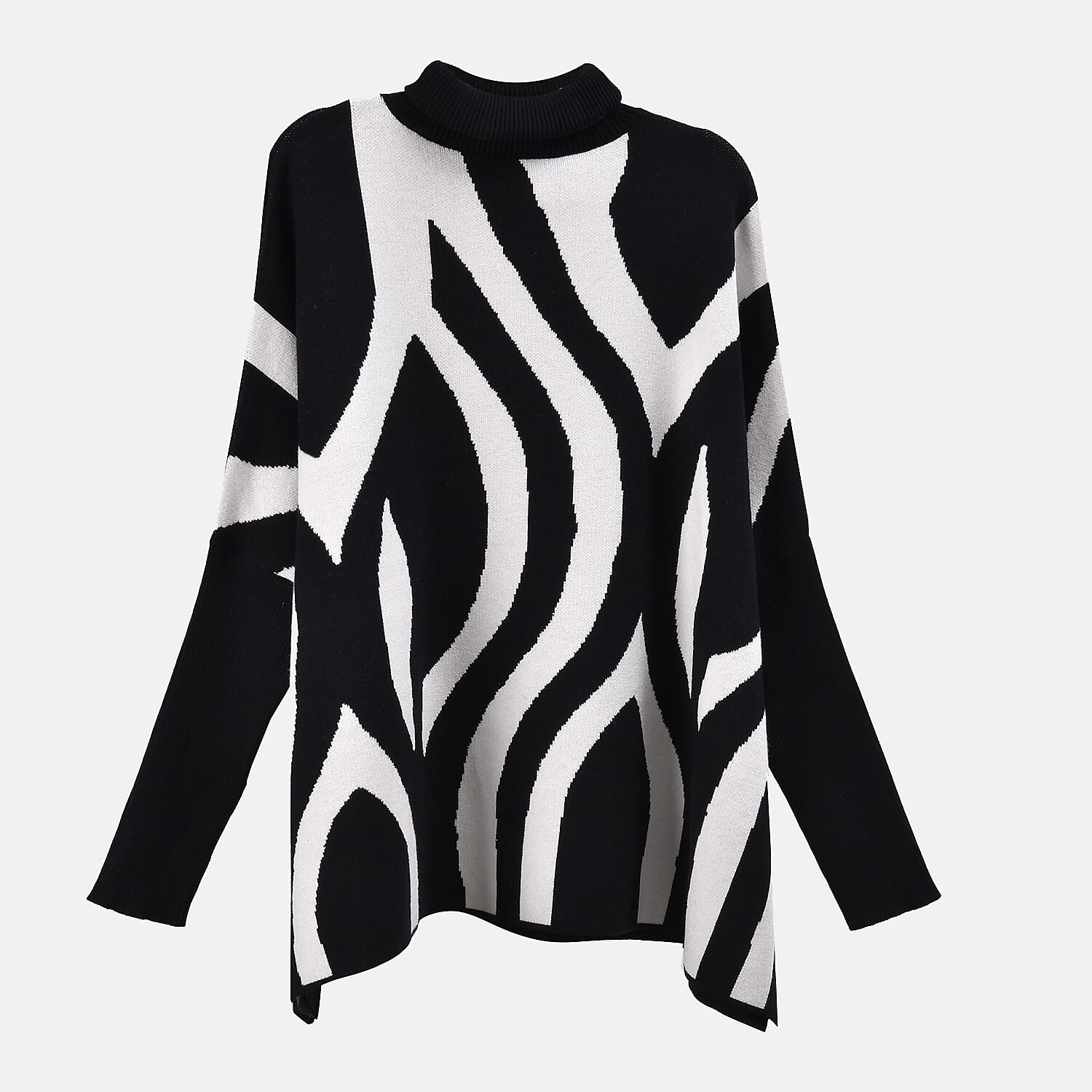 Tamsy Roll Neck Stripe Pattern Poncho Jumper 7598672 5