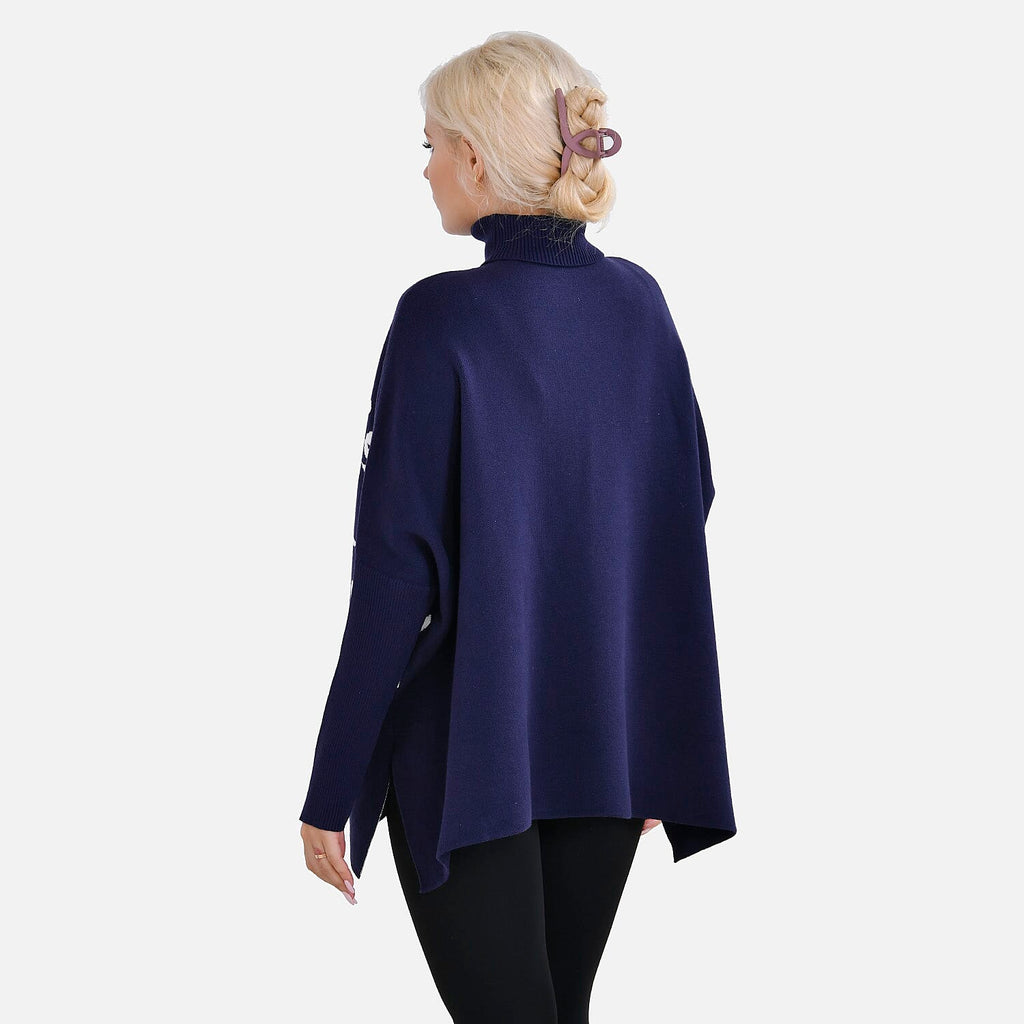 Tamsy Crew Neck Leaf Pattern Stripe Jumper (Size Upto 18) - Blue - White 50% Viscose