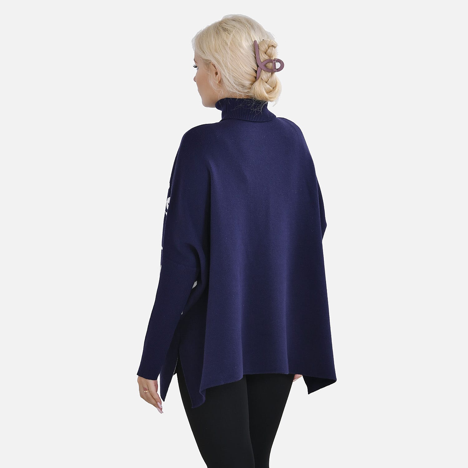 Tamsy Roll Neck Leaf Pattern Poncho Jumper 7598650 3