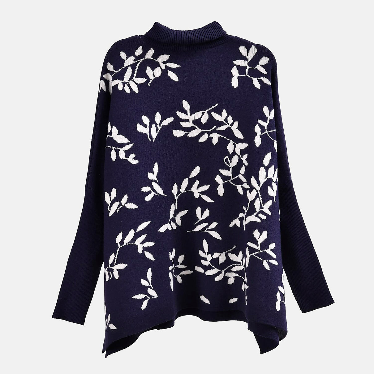 Tamsy Roll Neck Leaf Pattern Poncho Jumper 7598650 4