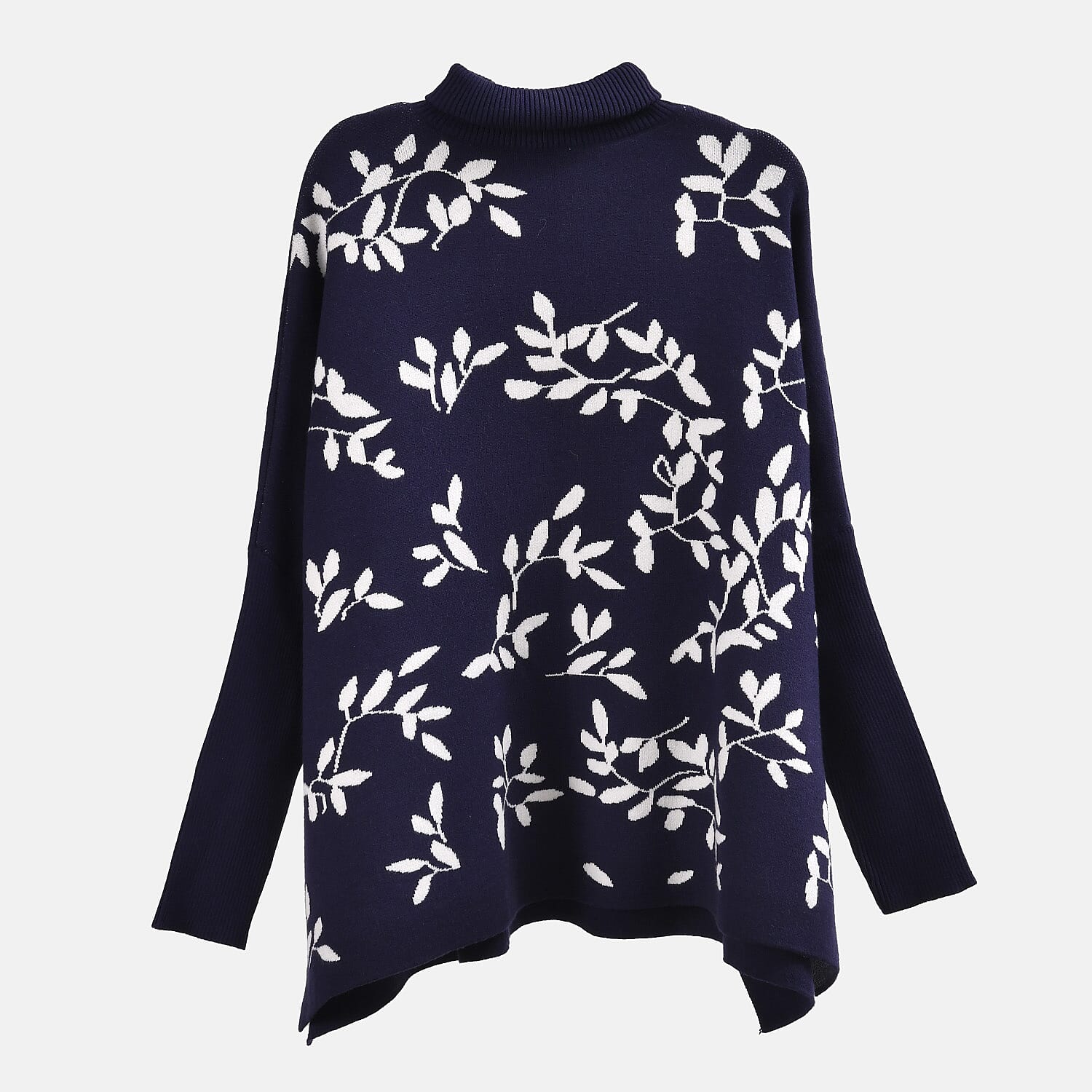 Tamsy Roll Neck Leaf Pattern Poncho Jumper 7598650 4