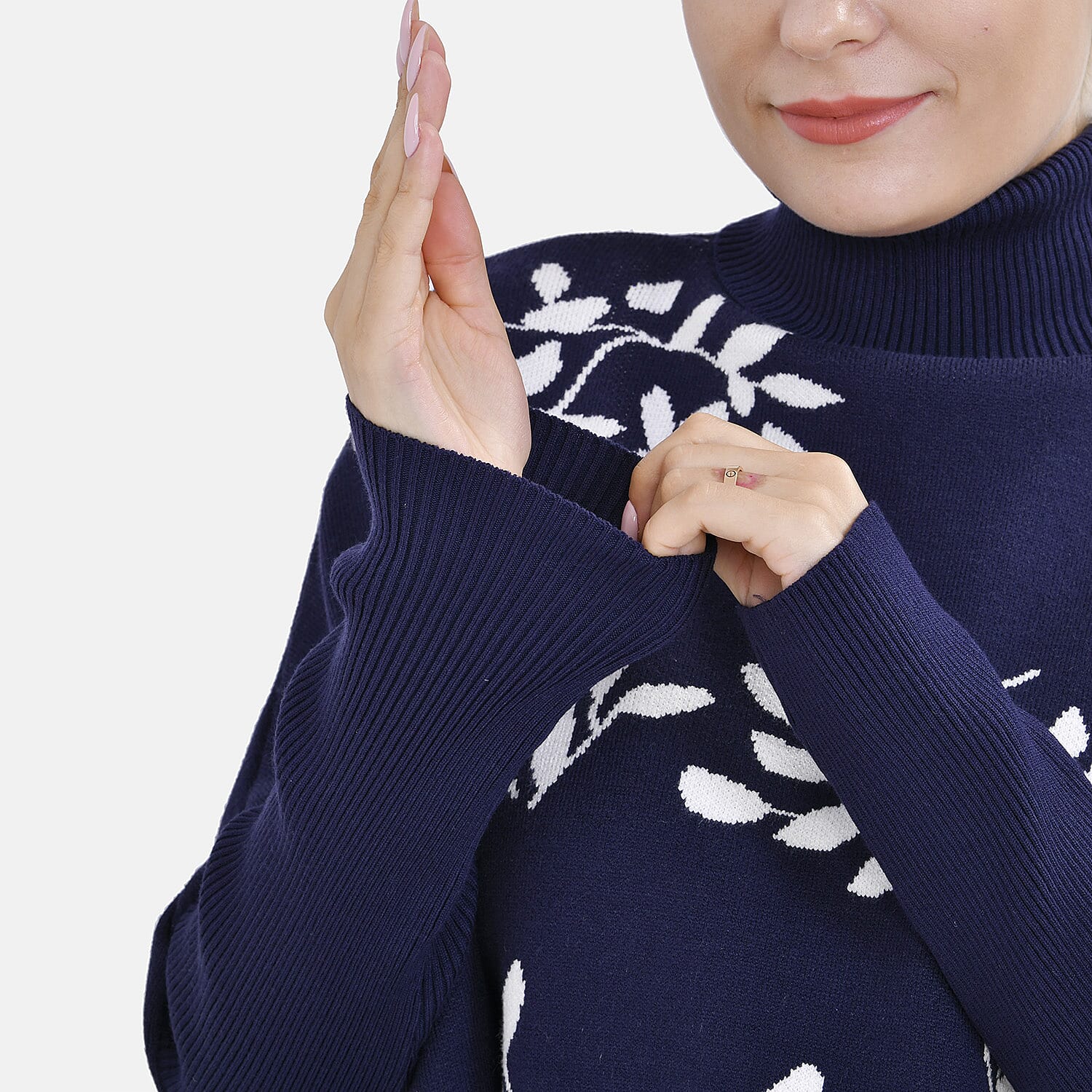 Tamsy Roll Neck Leaf Pattern Poncho Jumper 7598650 6
